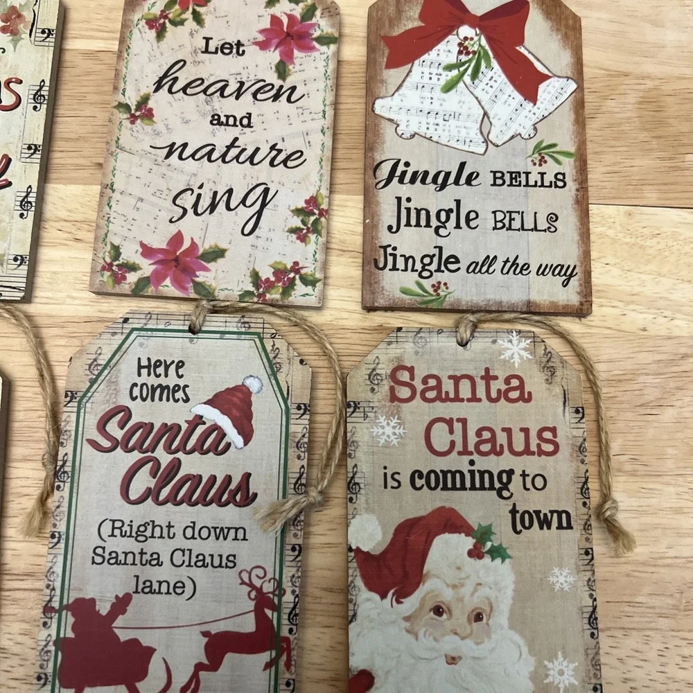 Ganz Wooden Christmas Ornaments/Decor Tags - Set of 8 Sayings Of Songs Rustic